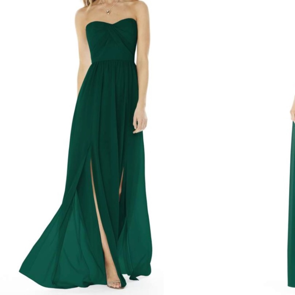 Green long evening gown.